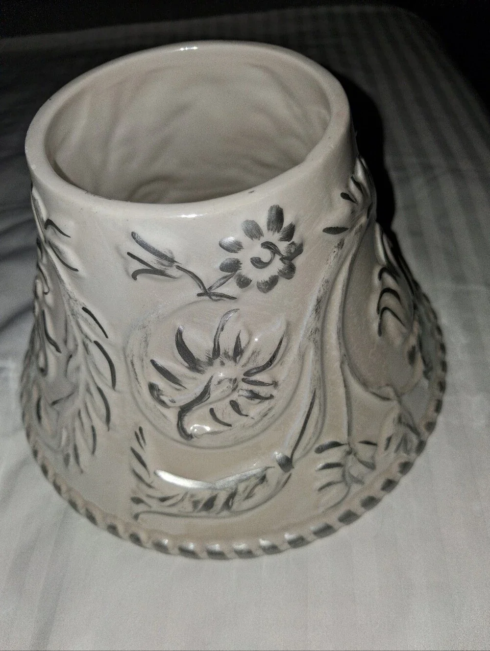 Yankee Candle Tassle Rope Candle Shade And Plate - Cream Floral White - Picture 2 of 8